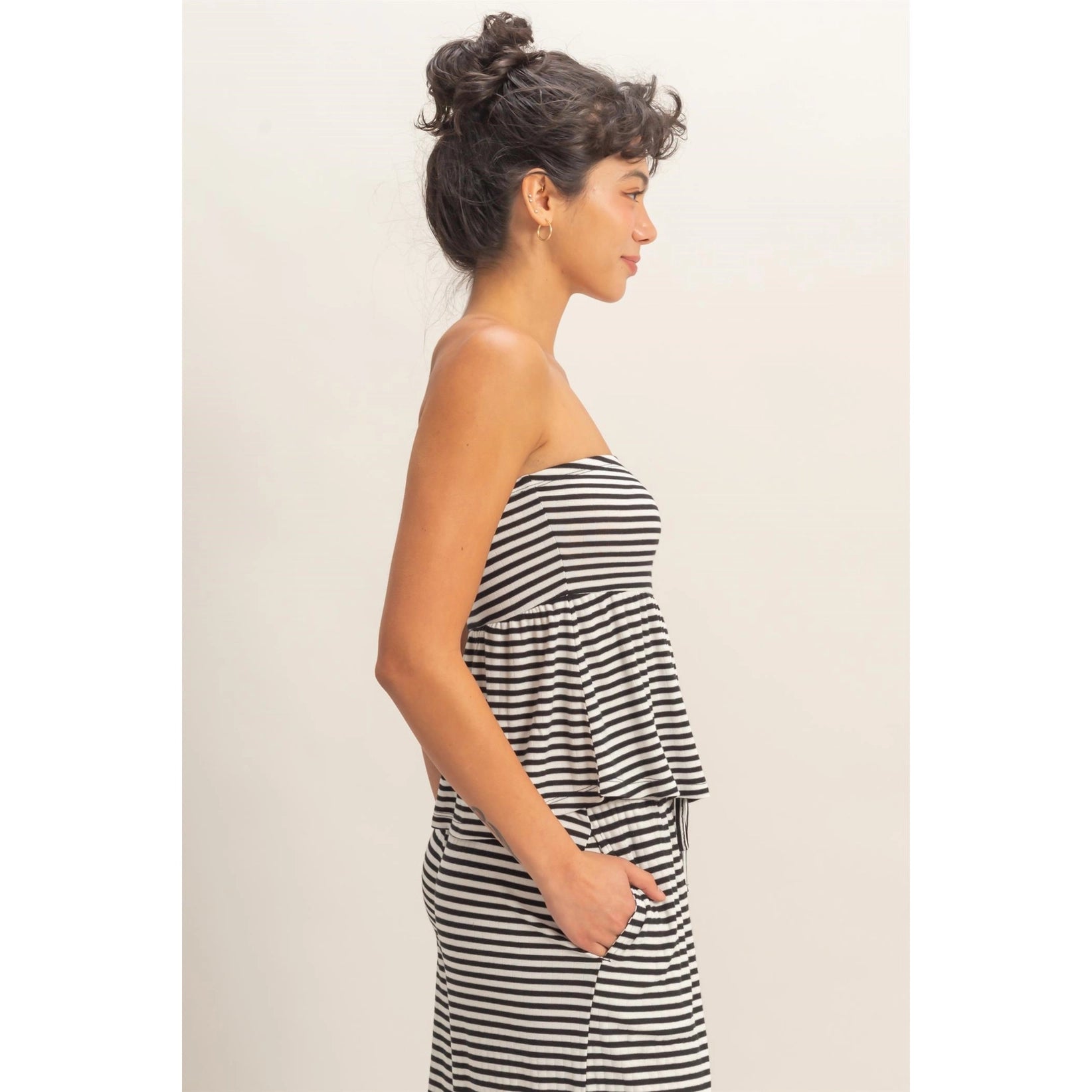 Striped Strapless Peplum Top