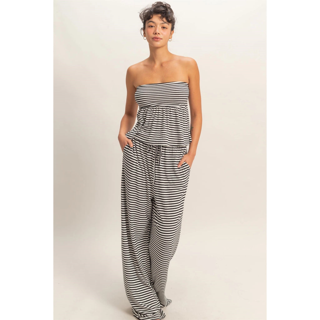 Striped Strapless Peplum Top