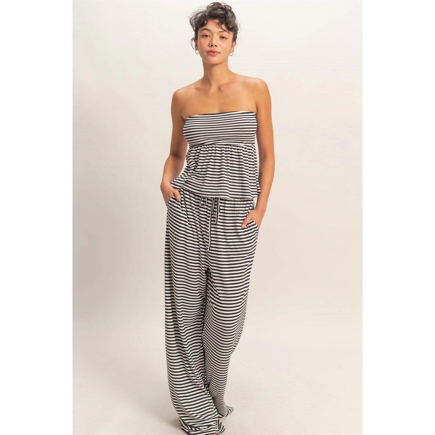 Striped Strapless Peplum Top