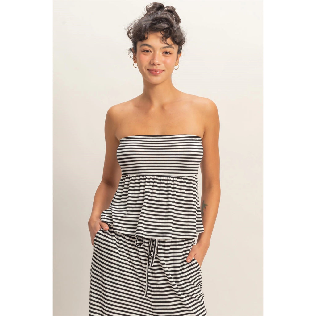 Striped Strapless Peplum Top