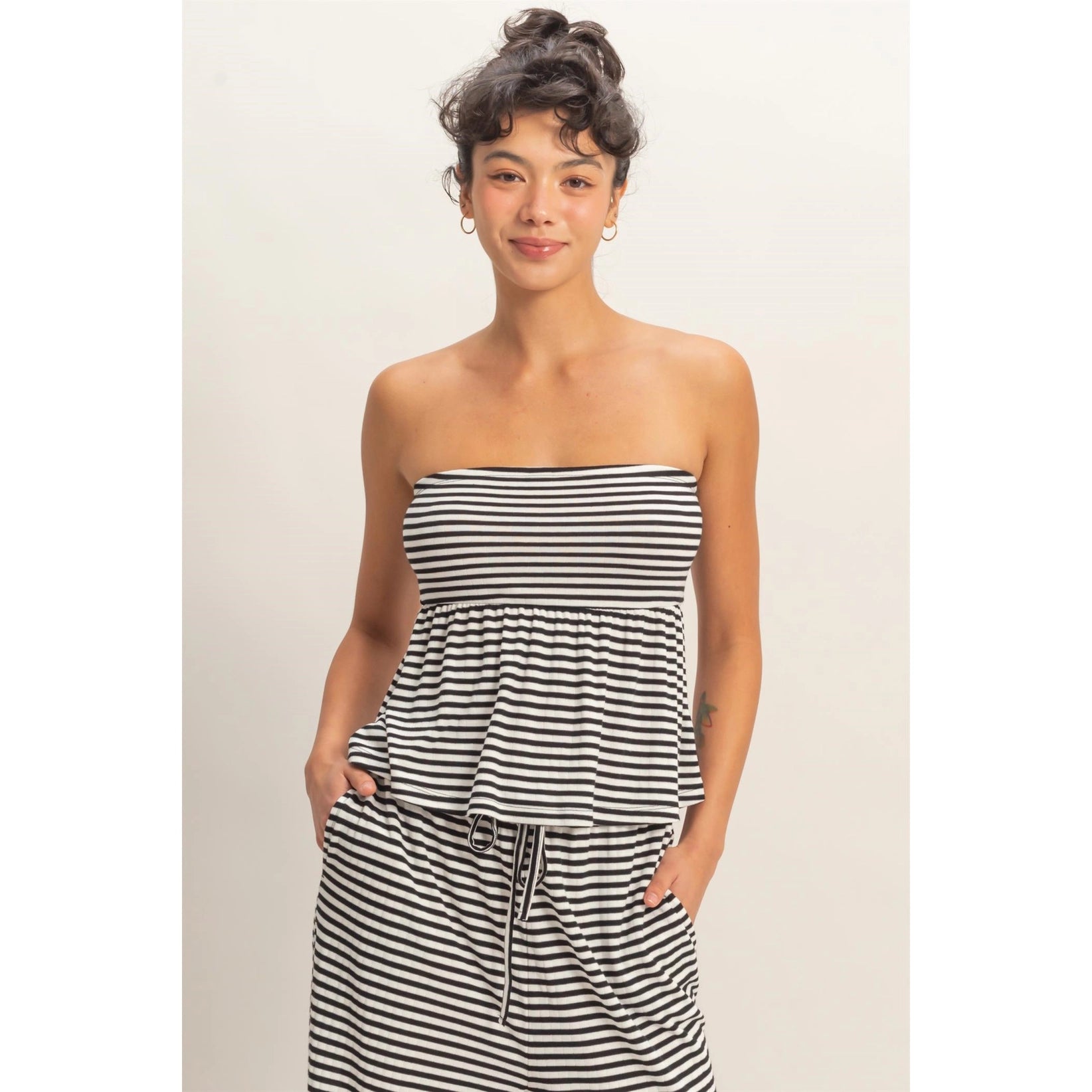 Striped Strapless Peplum Top