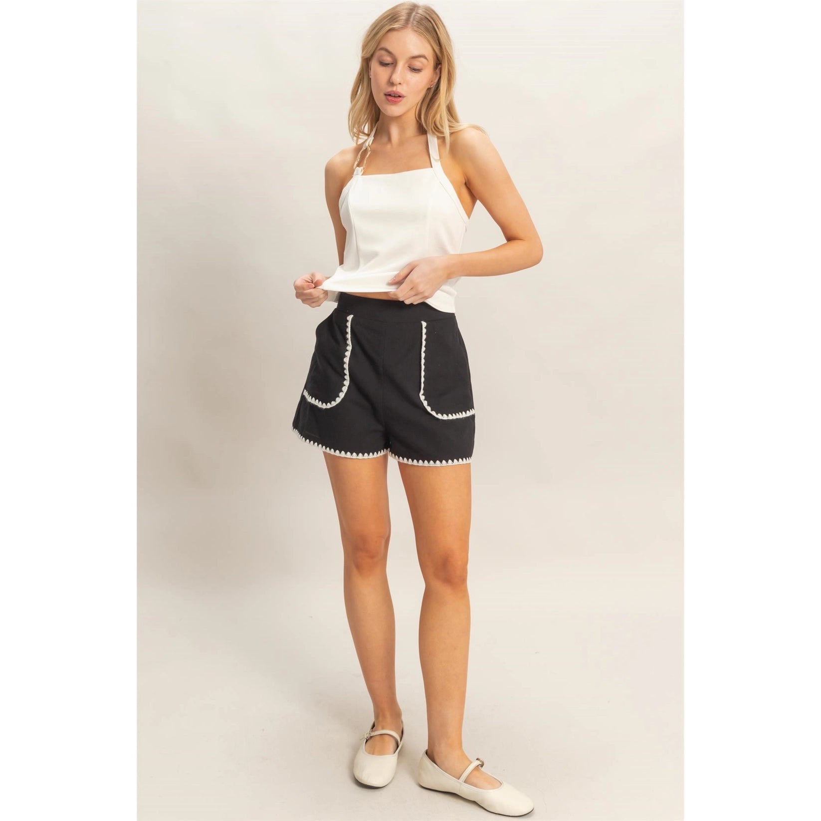 Scallop Trim High Waisted Shorts