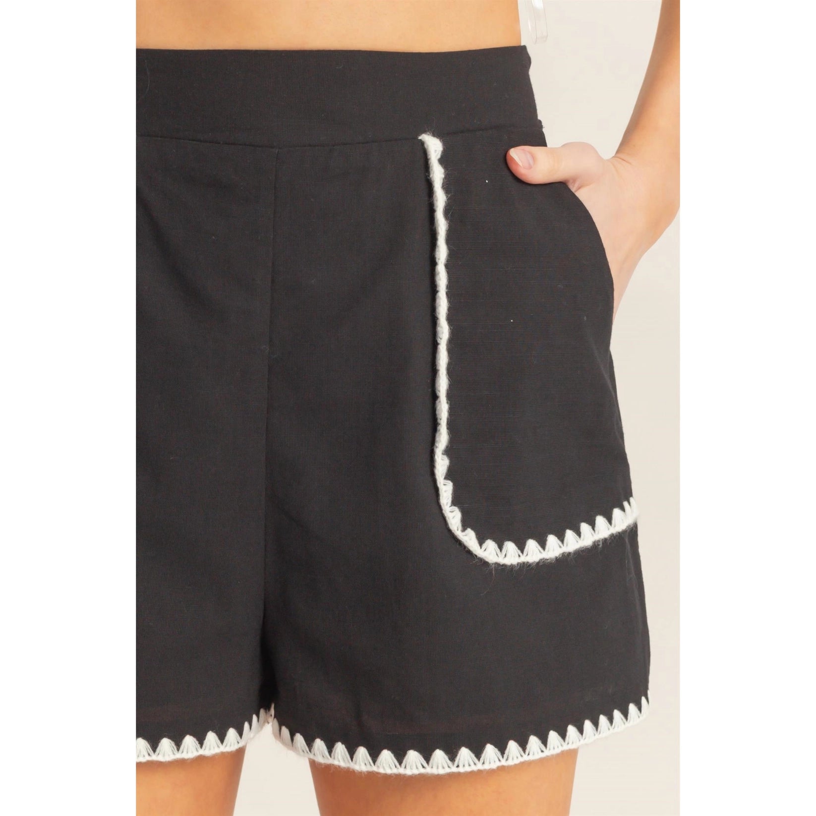 Scallop Trim High Waisted Shorts