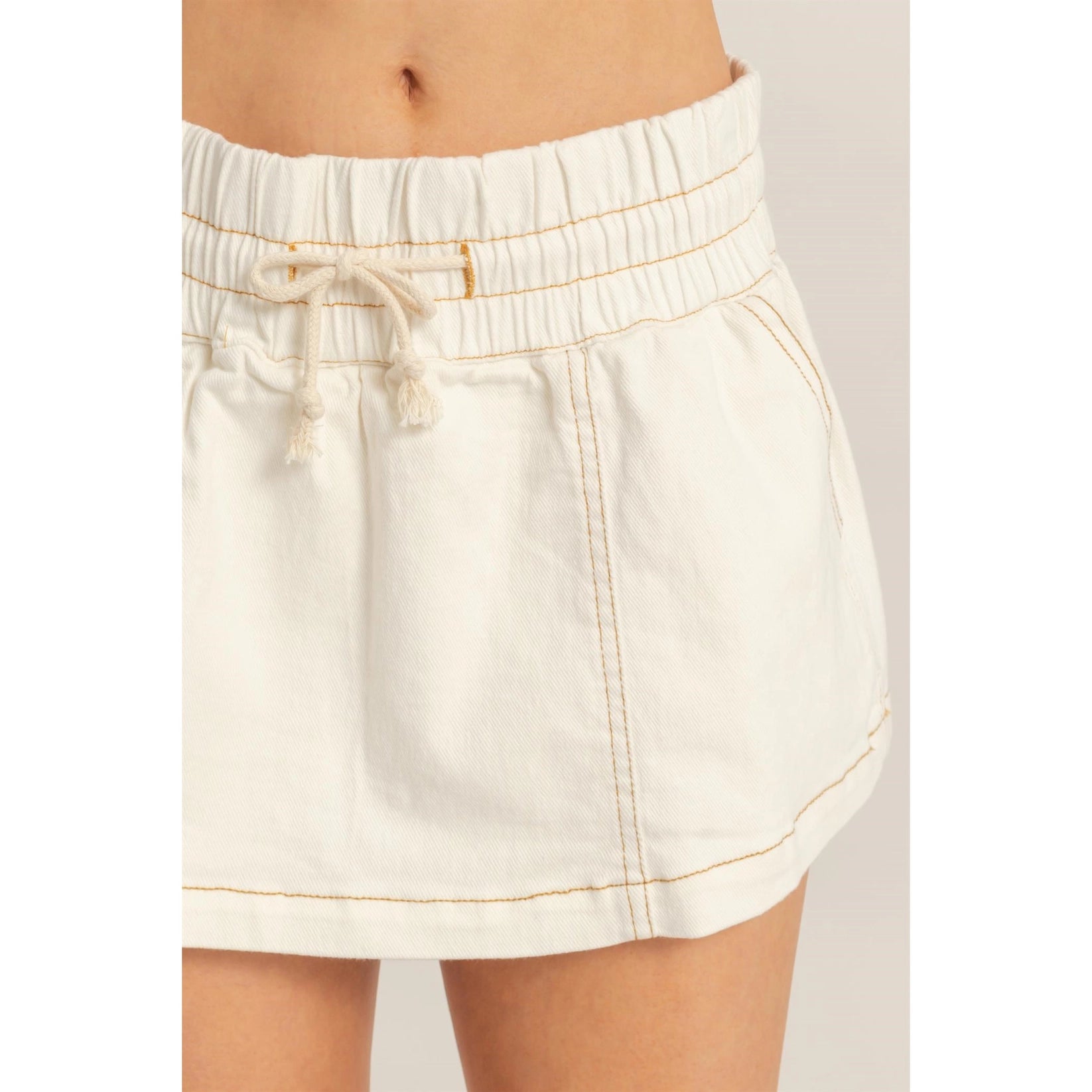 Drawstring Waist Denim Skort