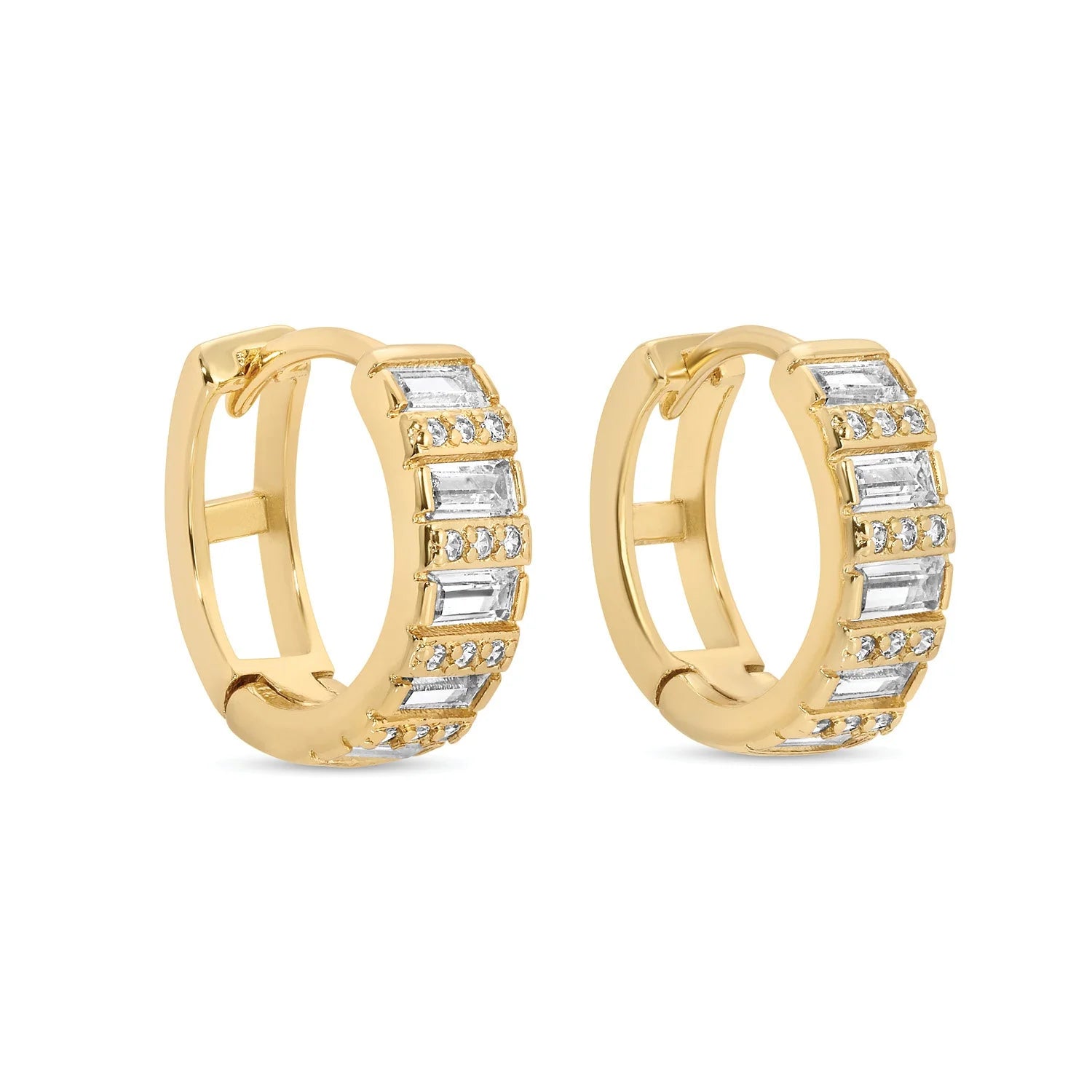 Splendid Iris Baguette and Pave Huggies