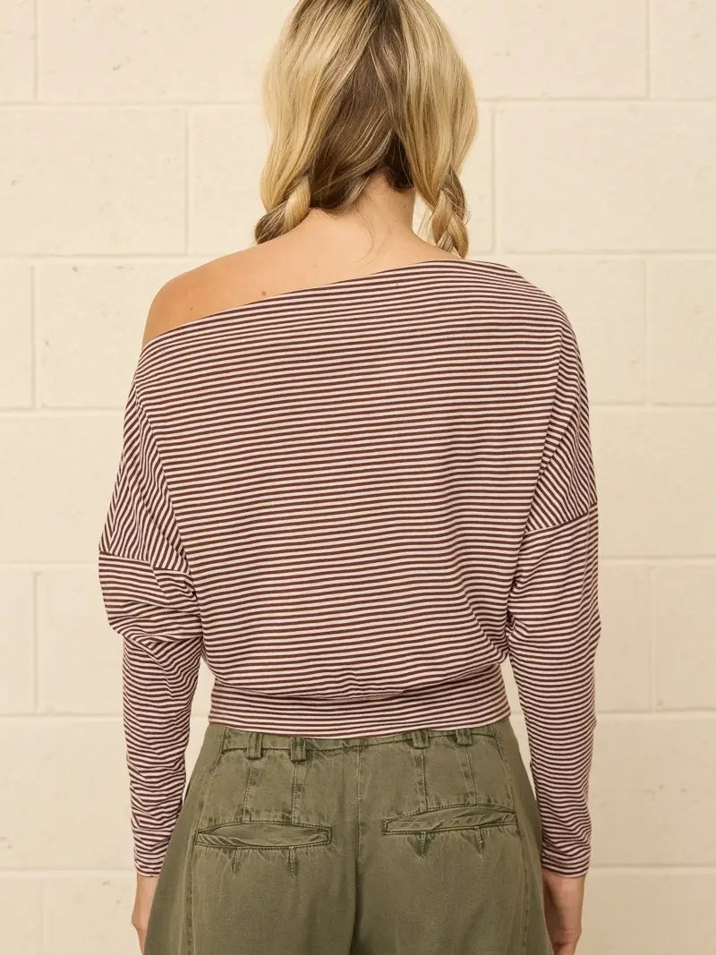 Stripe Off Shoulder Knit Top