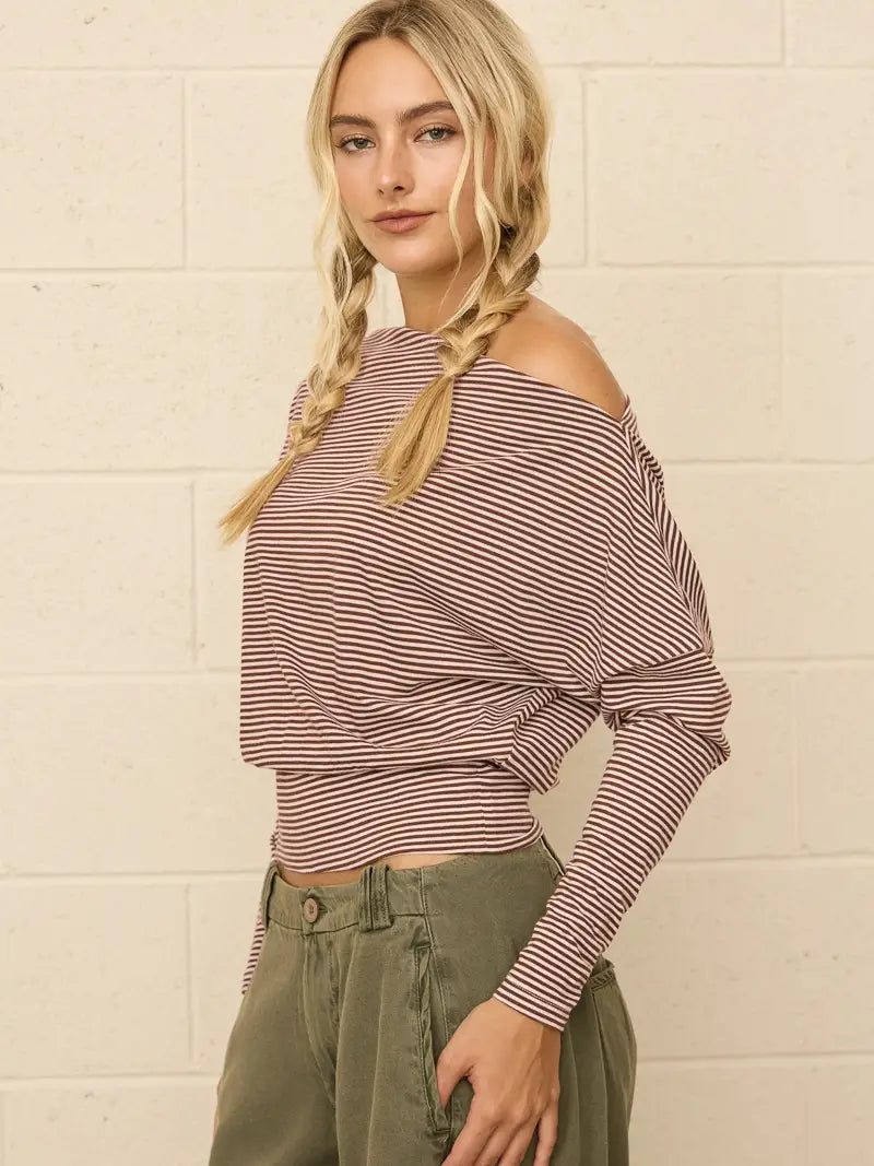 Stripe Off Shoulder Knit Top