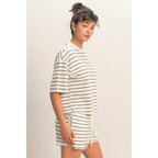 Striped Short Sleeve Terry Crewneck Top