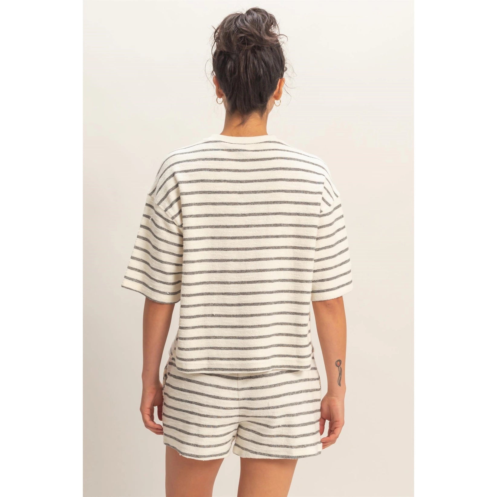 Striped Short Sleeve Terry Crewneck Top