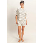 Striped Short Sleeve Terry Crewneck Top