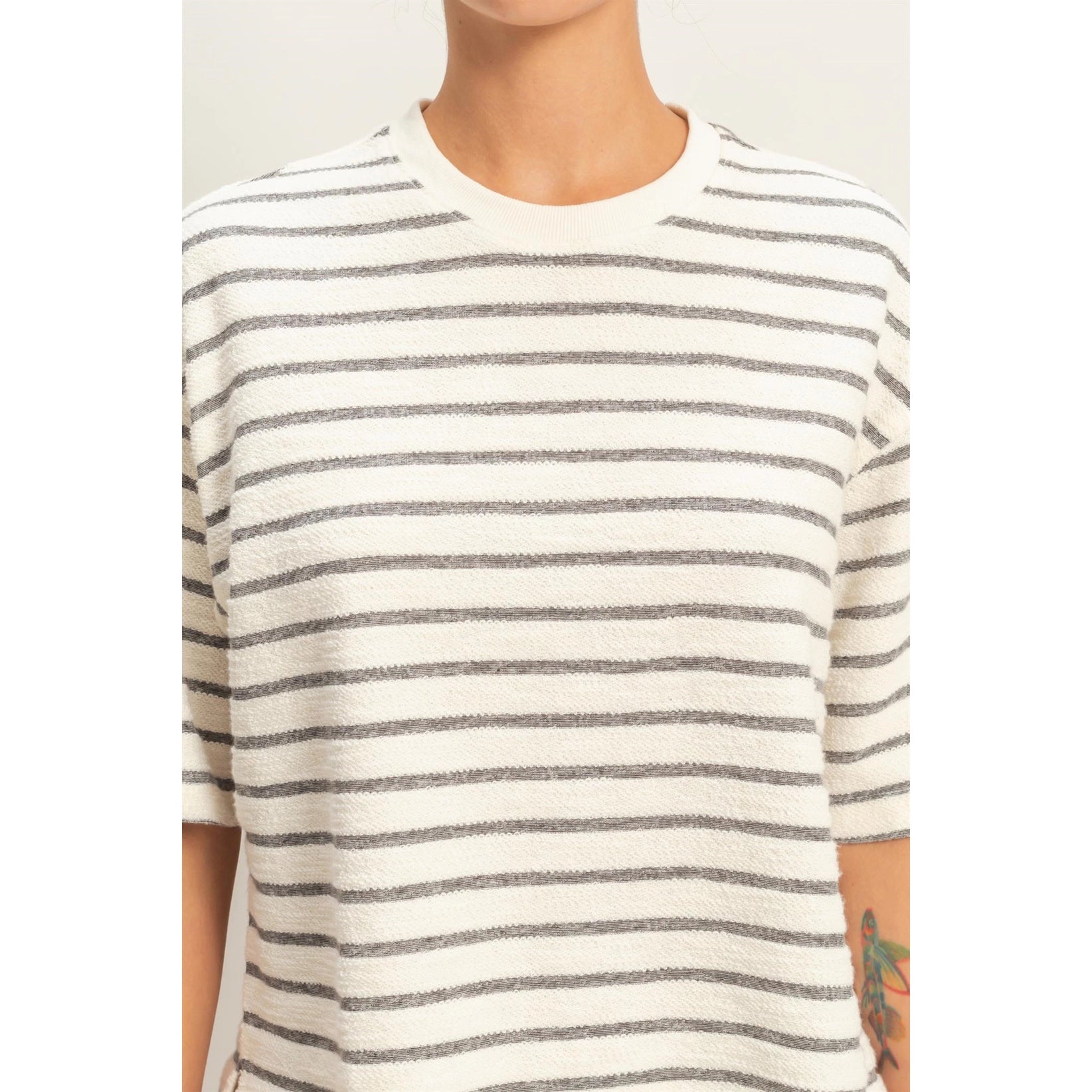Striped Short Sleeve Terry Crewneck Top