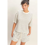 Striped Short Sleeve Terry Crewneck Top