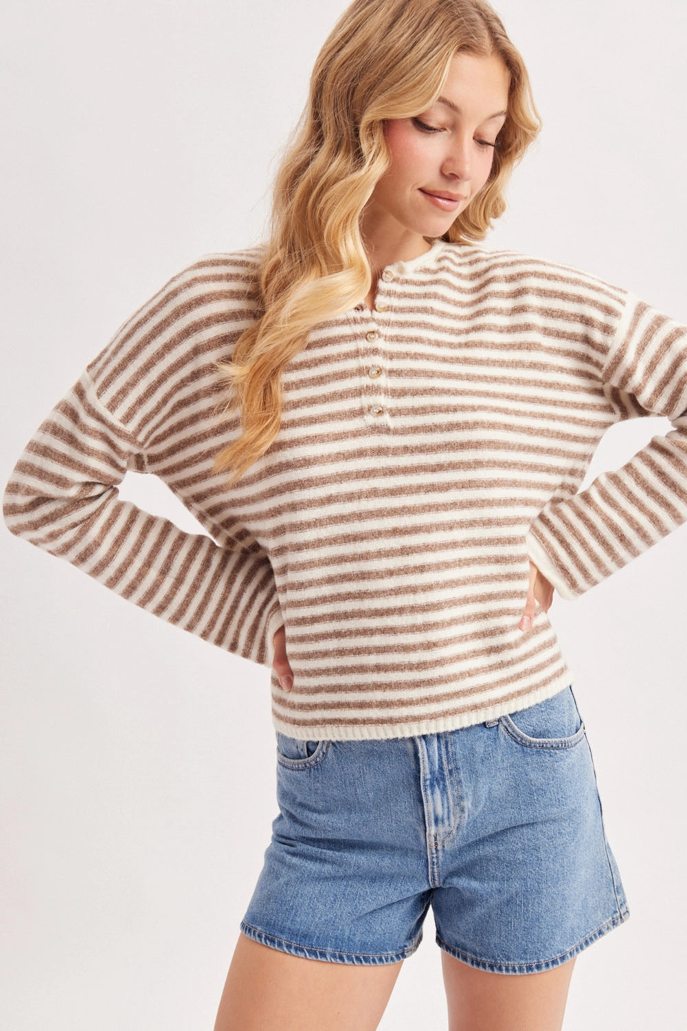 Relaxed Stripe Henley Knit