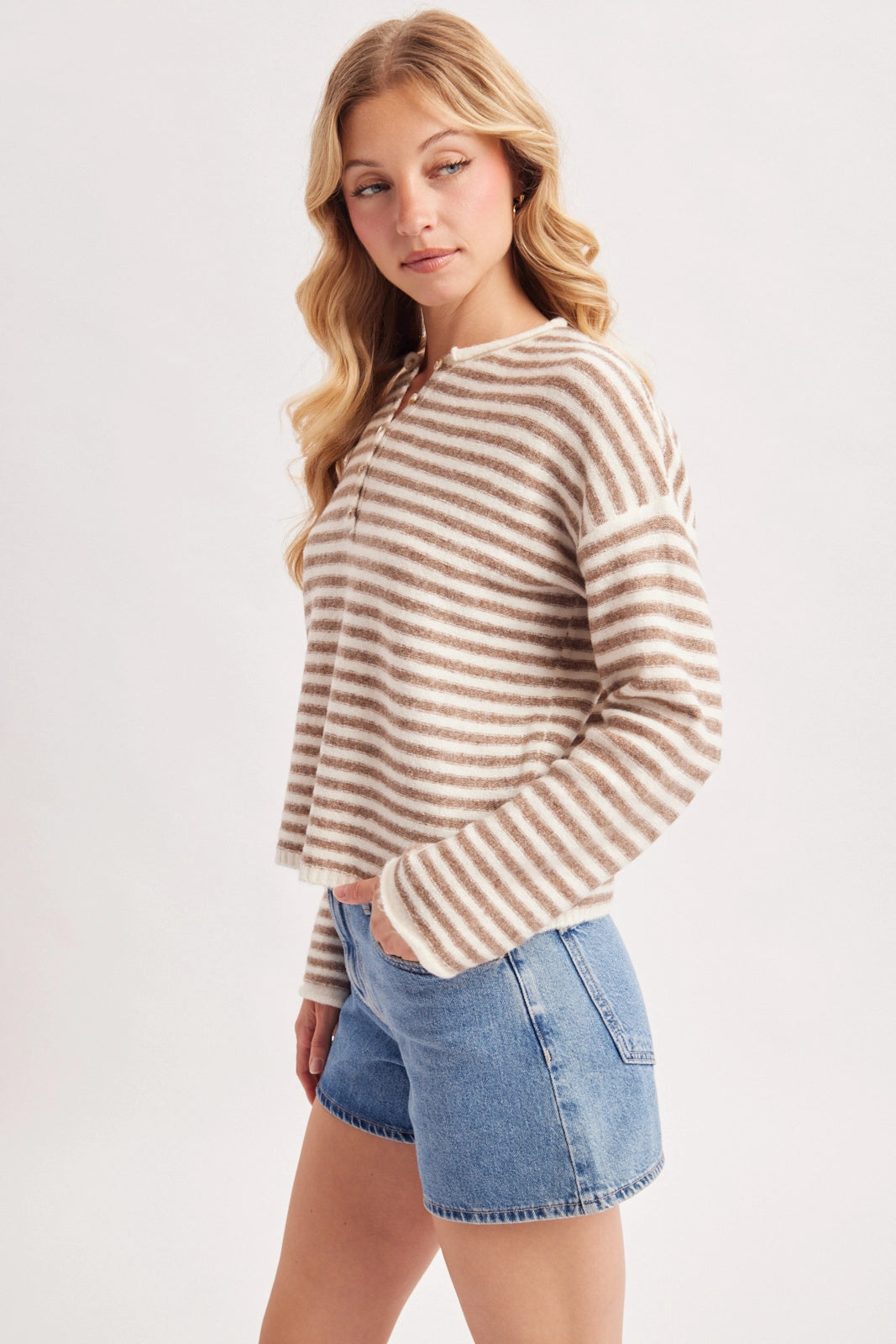 Relaxed Stripe Henley Knit