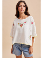 Cross Stitched Floral Embroidered Tee