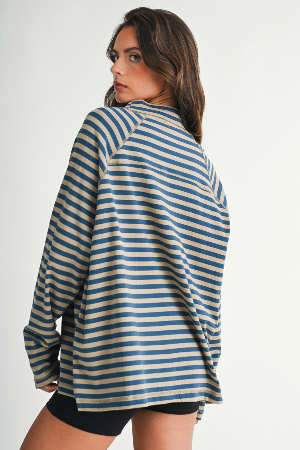 Mock neck Oversized Striped Long Sleeve