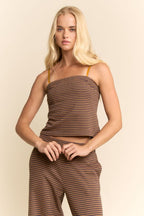 Davi & Dani Brown Yellow Strapless Top & Wide-Leg Pants Set