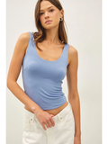 Basic Denim Blue Scoop Neck Tank Top