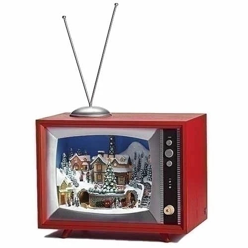8.5"H Lighted Musical TV Train Depot with Rotation