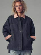 Contrast Collar Oversized Corduroy Jacket