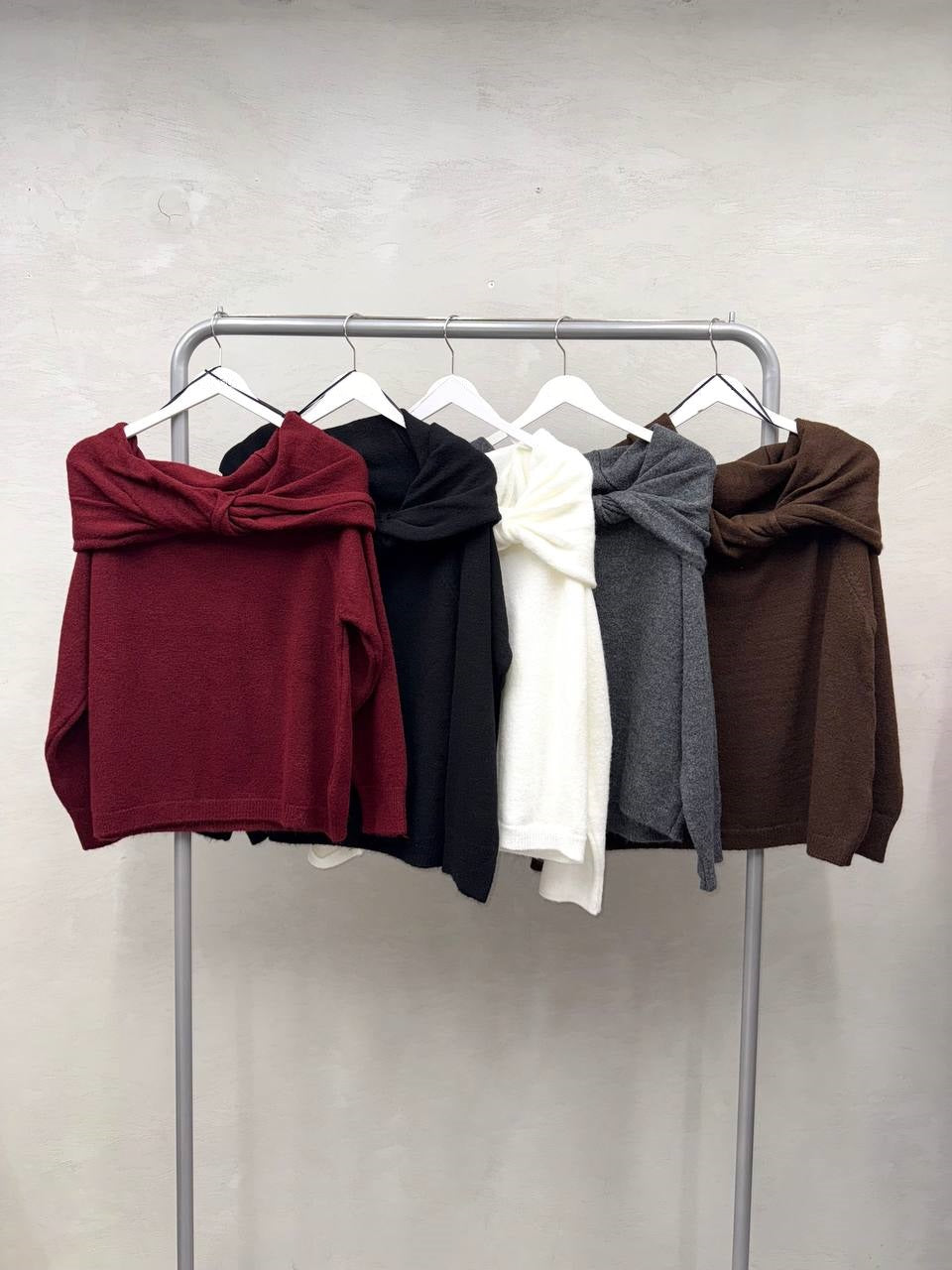 Anaz Off-The-Shoulder Foldover Knit Sweater