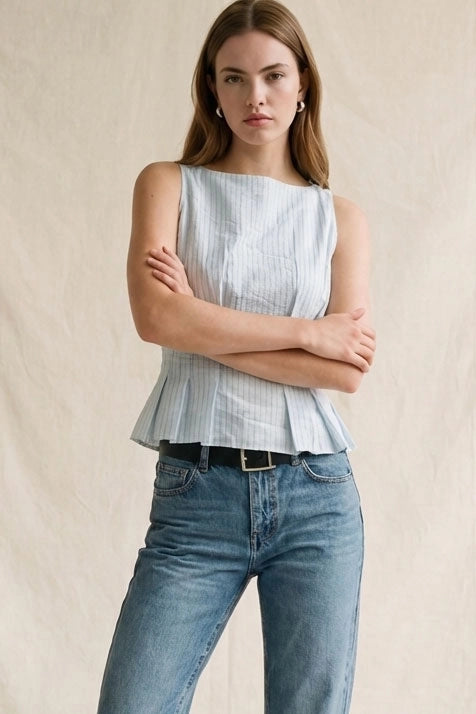 Pinstripe Sleeveless Peplum Top