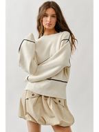 Aaron & Amber Cream Oversized Fit Contrast Stitching Sweater