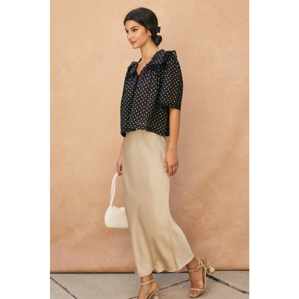 Lace Detail Polka Dot Top