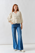 Aaron & Amber Natural Mix Media Babydoll Half Zip Sweater