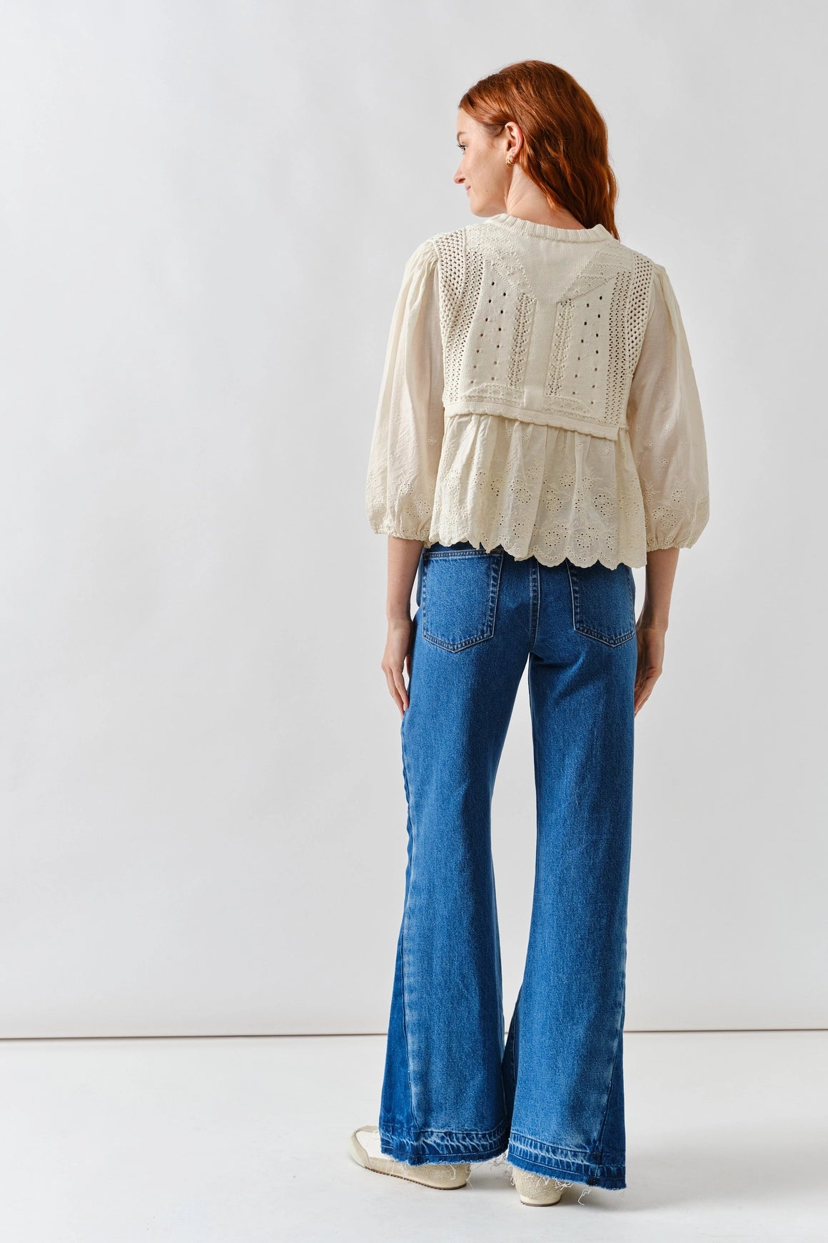 Aaron & Amber Natural Mix Media Babydoll Half Zip Sweater