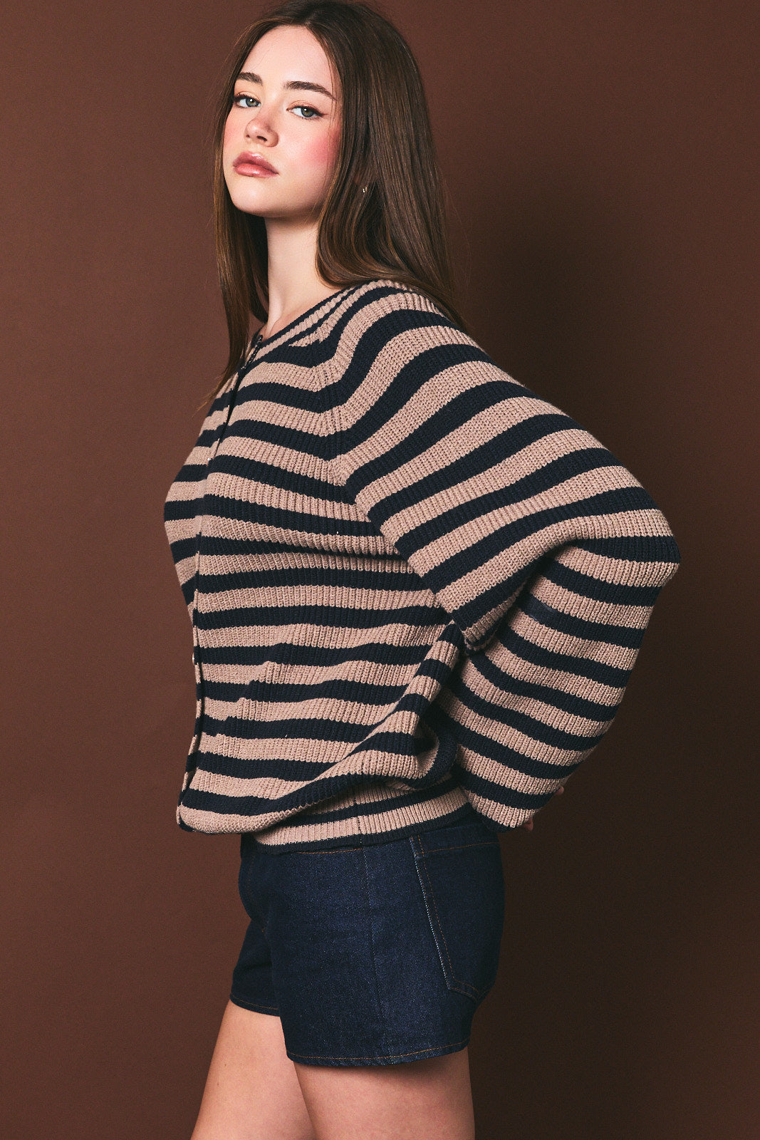 Raglan Striped Button Down Cardigan