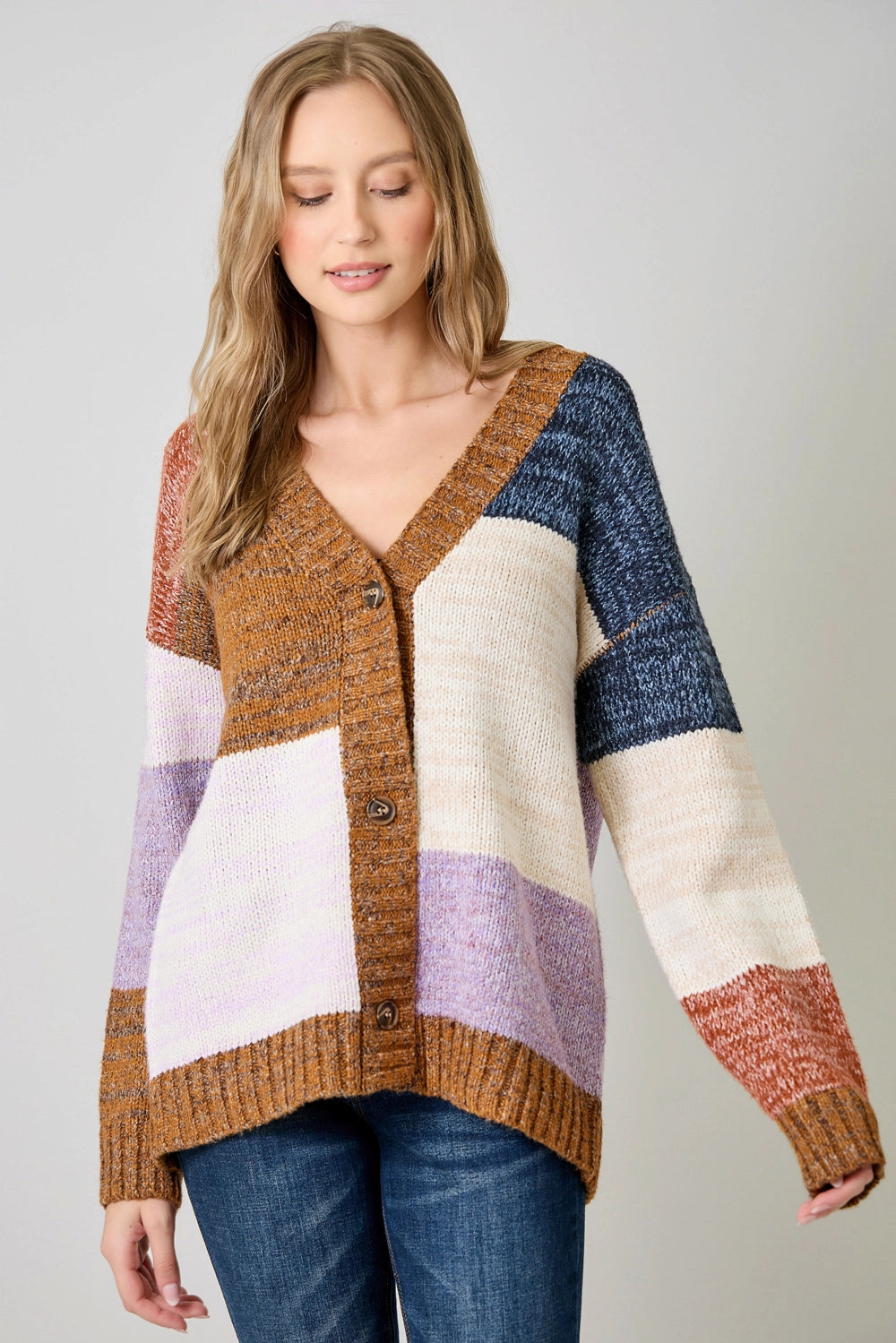 Mystree Color Blocked Cardigan