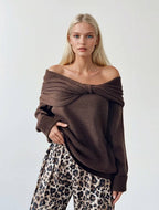Anaz Off-The-Shoulder Foldover Knit Sweater