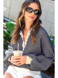 Caviar Two Tone Textured Snap Button Front Top