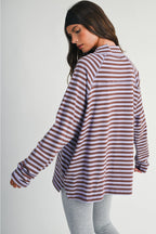 Mock neck Oversized Striped Long Sleeve