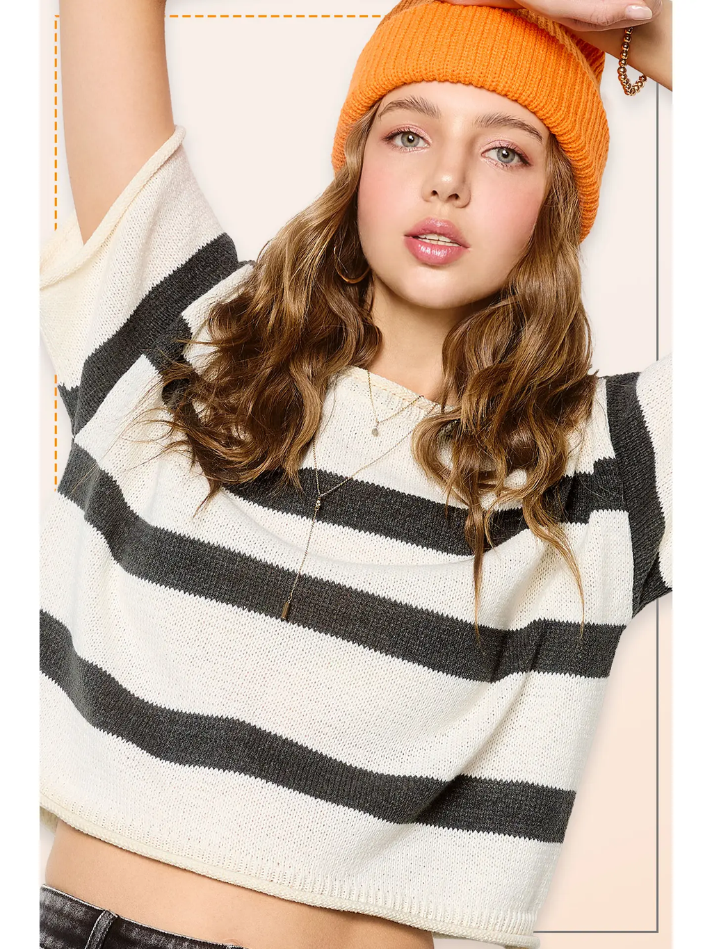 Carbon Boxy Silhouette Stripe Lightweight Sweater Top