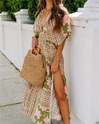 V-Neck Printed High-Waist Dress