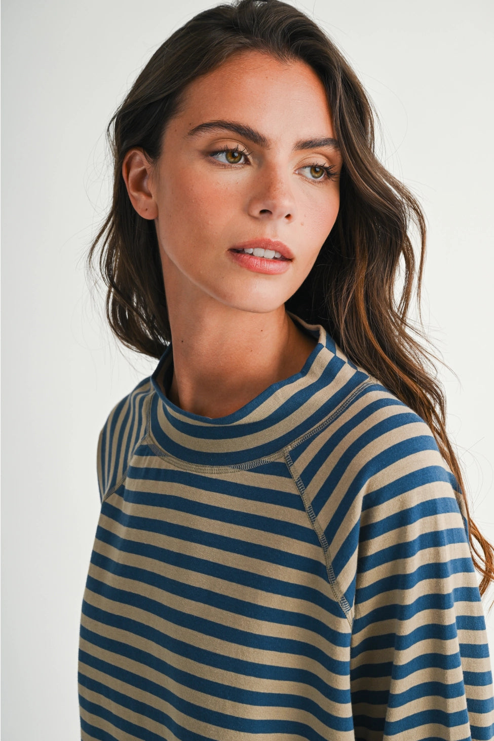 Mock neck Oversized Striped Long Sleeve