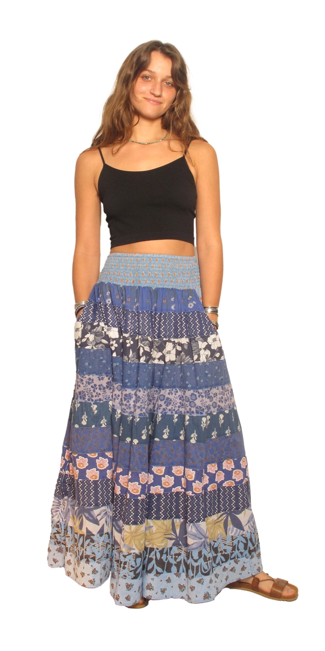Blue Sky Cotton Panel Skirt with Smocked Waist & Pockets