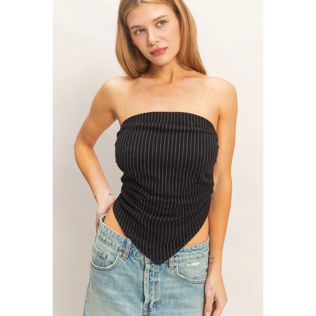 Striped Bandeau Drape Top