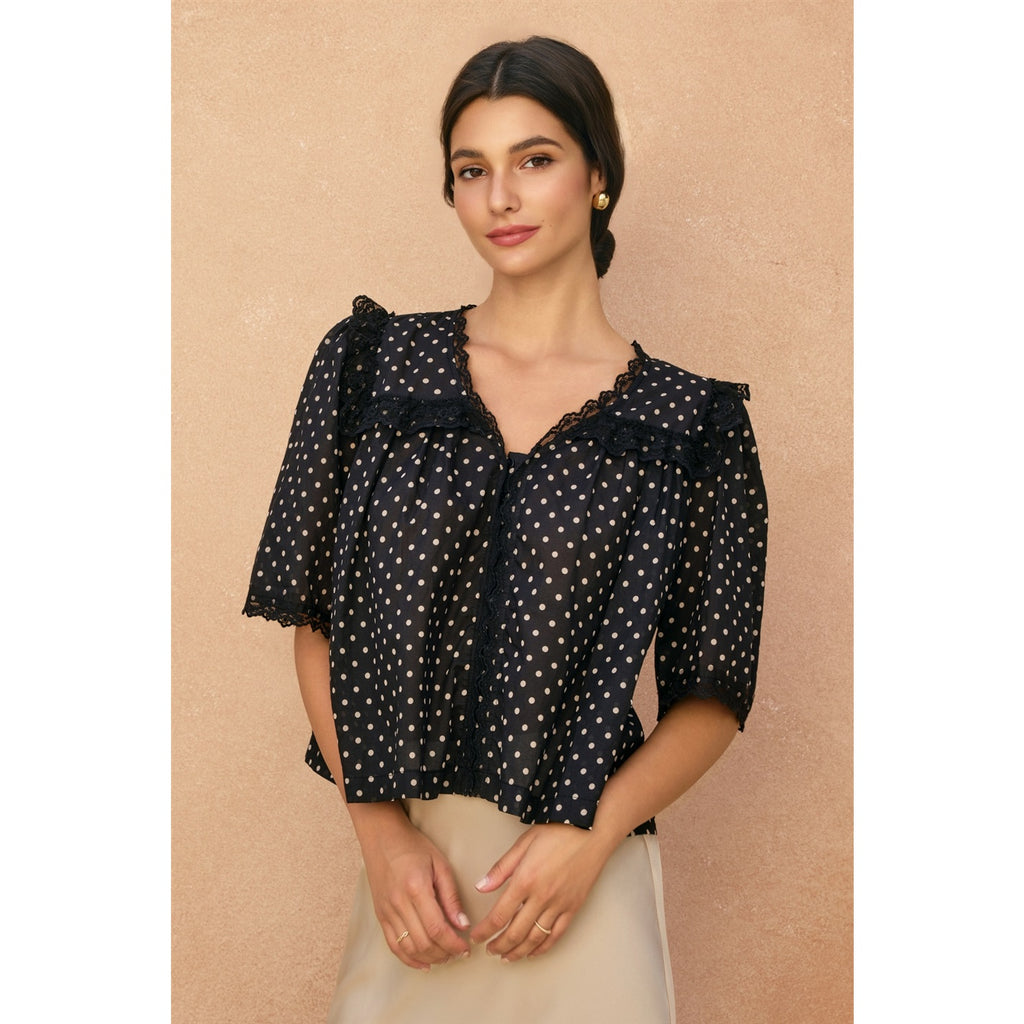 Lace Detail Polka Dot Top