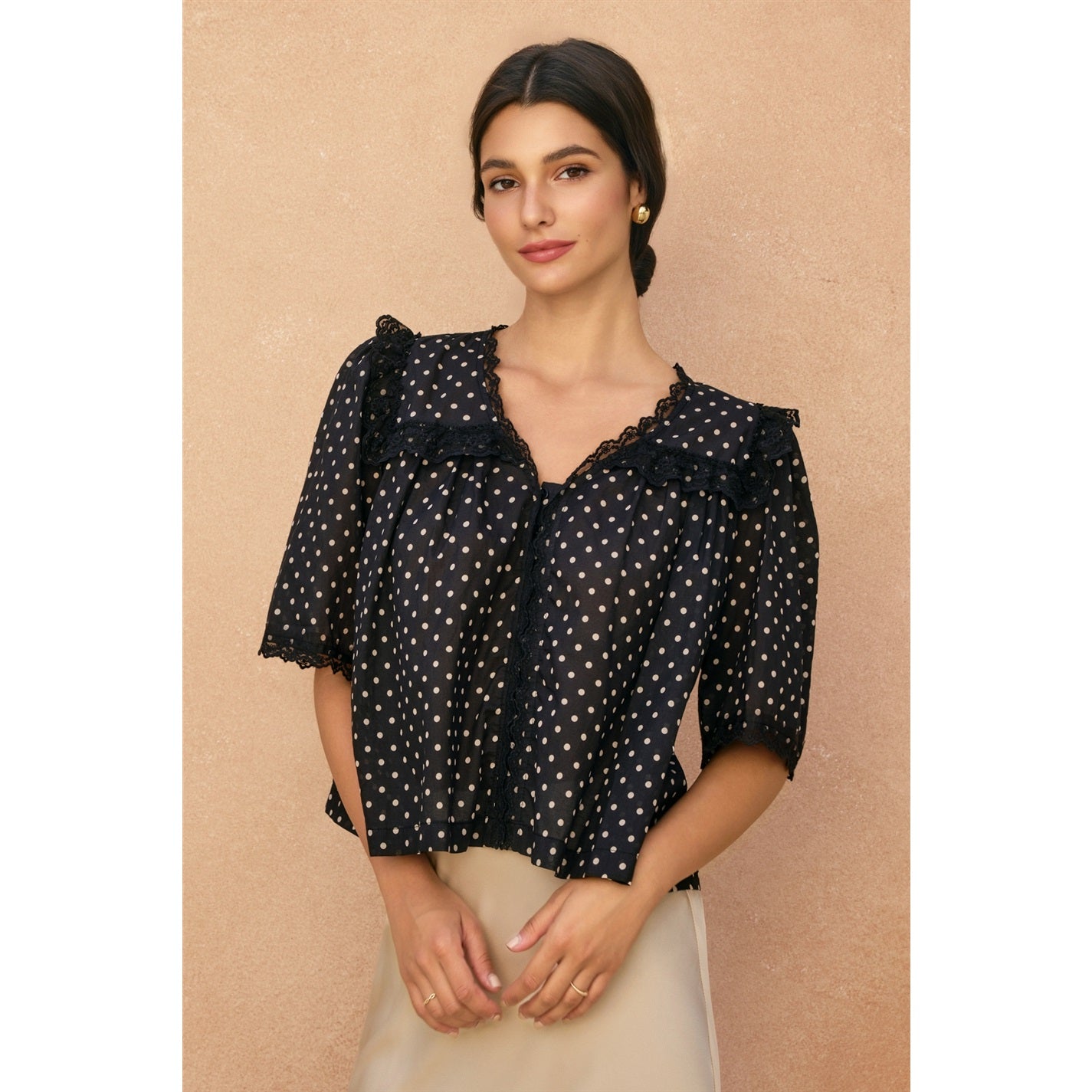 Lace Detail Polka Dot Top