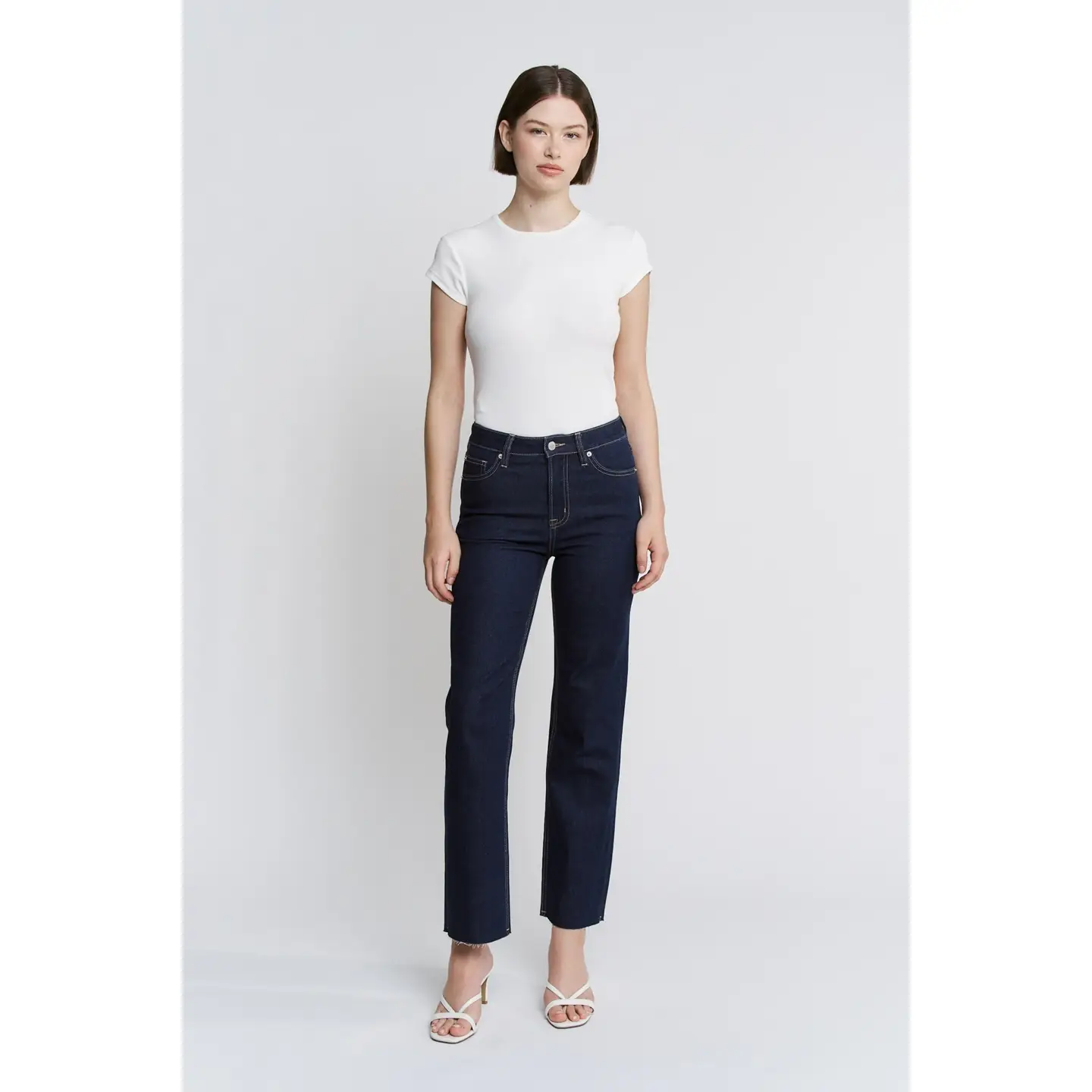 High Rise Straight Ankle Leg Lurex