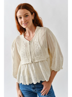 Aaron & Amber Natural Mix Media Babydoll Half Zip Sweater
