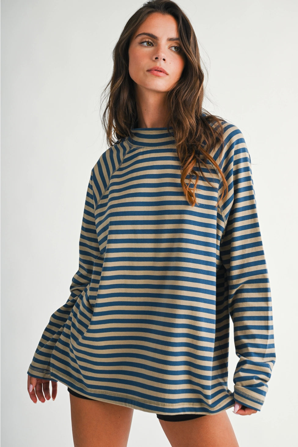Mock neck Oversized Striped Long Sleeve