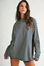 Mock neck Oversized Striped Long Sleeve