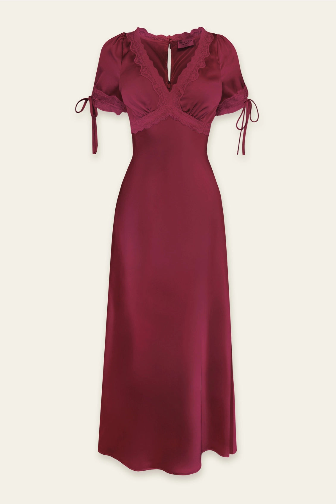 Magenta Rose Satin Lace Trim Plunging Midi Dress