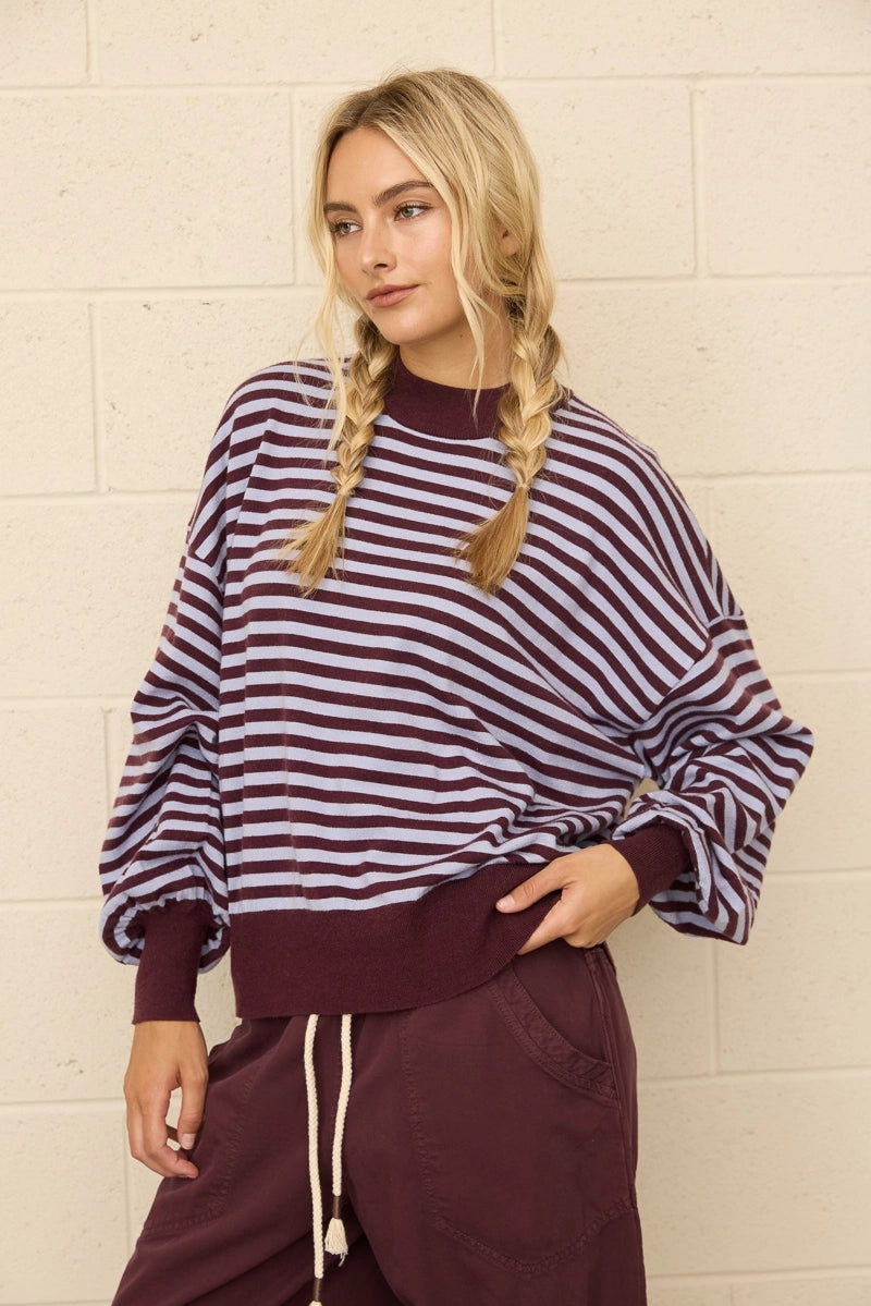 Two-tone Stripe Mock Neck Sweater