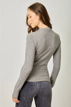 Mystree Ruched Mock Neck Top