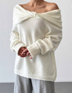 Anaz Off-The-Shoulder Foldover Knit Sweater